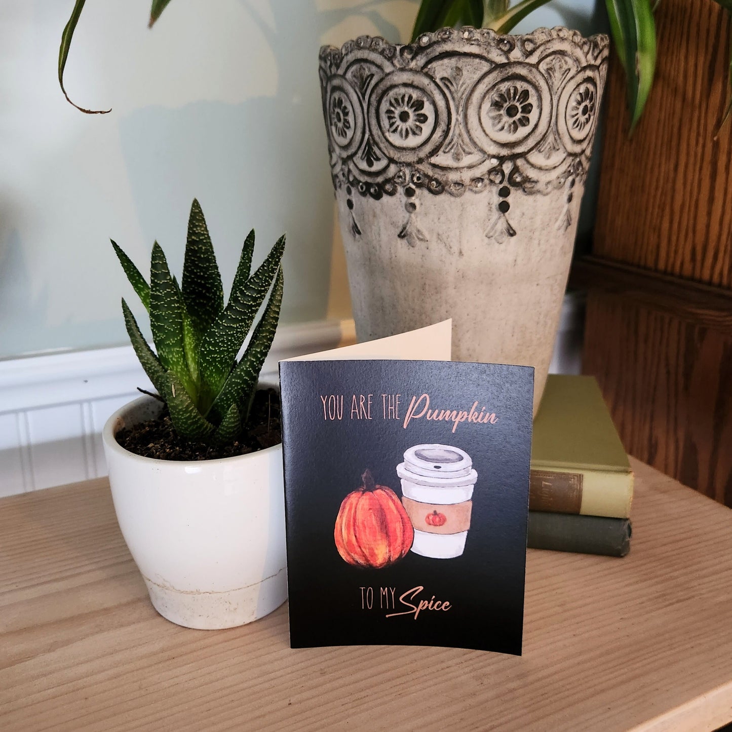 You are the pumpkin to my spice, Cute pumpkin spice anniversary card, Halloween spooky season latte love card for wife, Husband, Partner