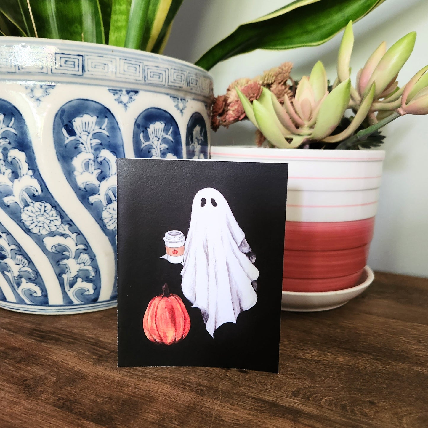 Halloween ghost greeting card, Spooky season card, Cute vintage ghost illustration, Gothic art card for her, Him, Friend, Partner, Mom, Dad