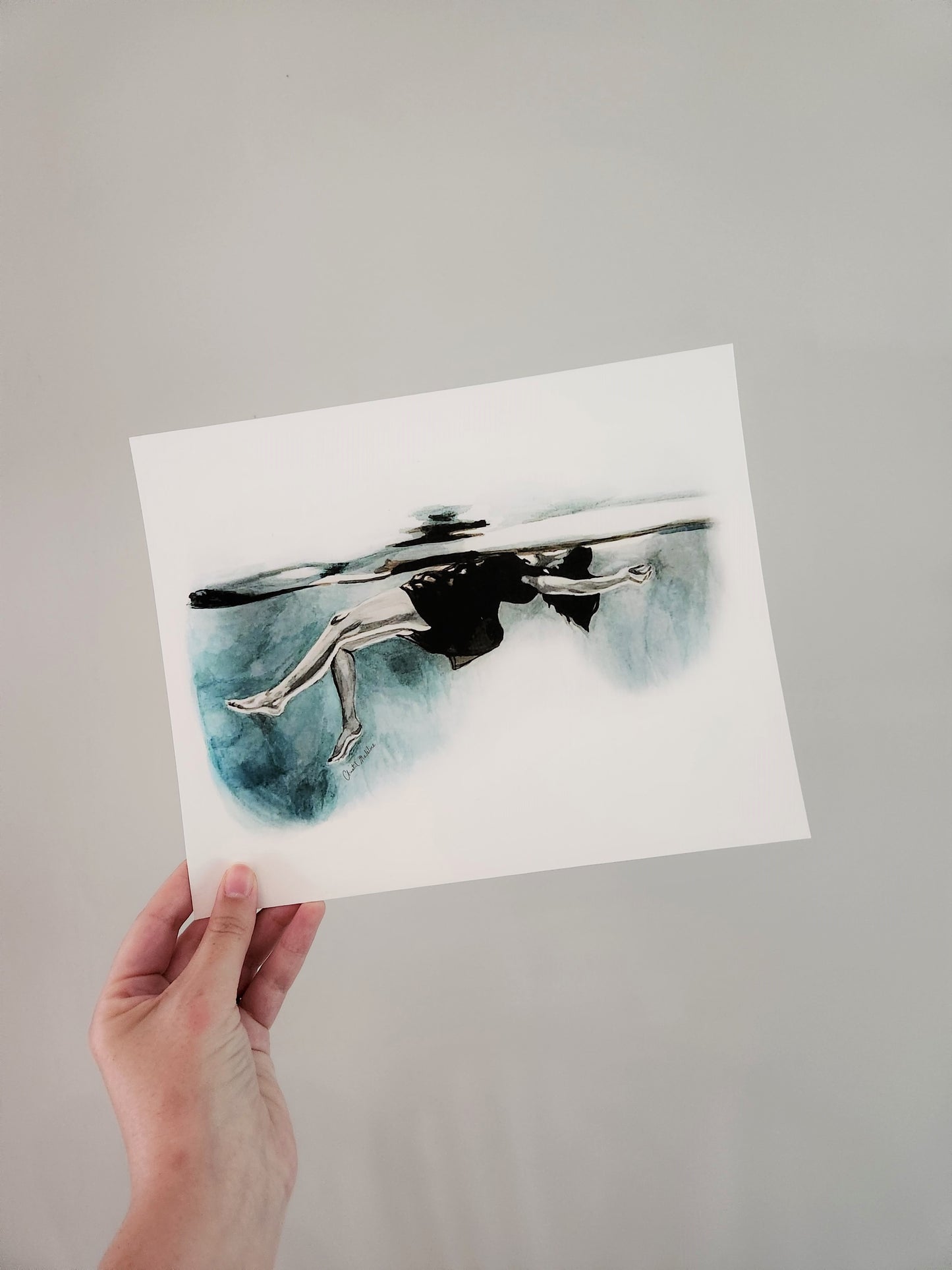Floating, Woman floating art print, Grief series art, Giclee print on fine art paper