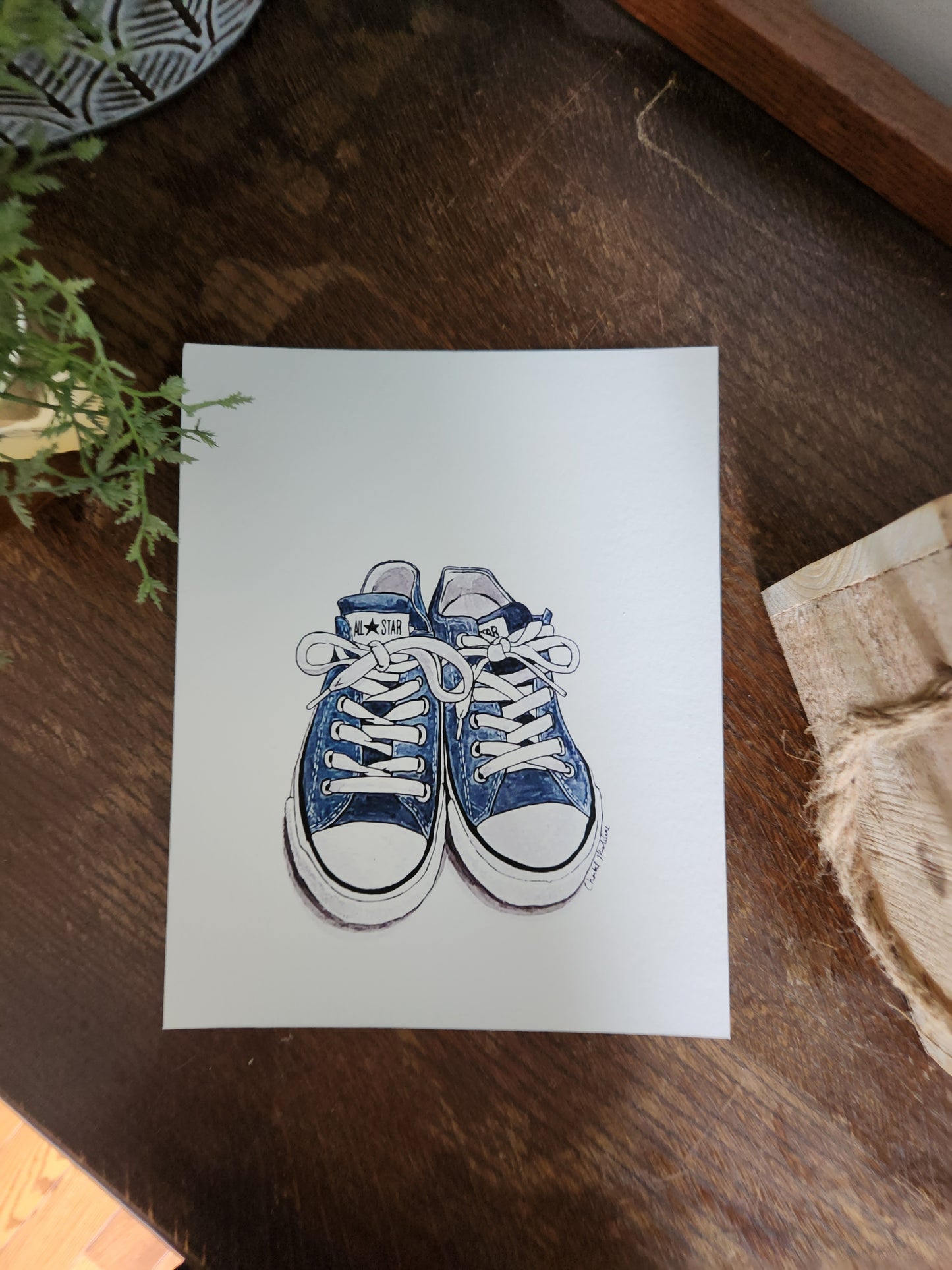 Blue all star converse shoes, Shoe lover art, Giclee print on fine art paper