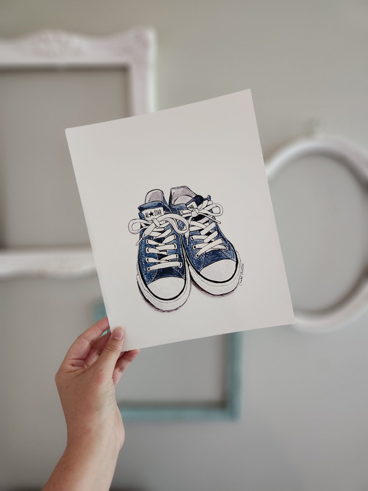 Blue all star converse shoes, Shoe lover art, Giclee print on fine art paper
