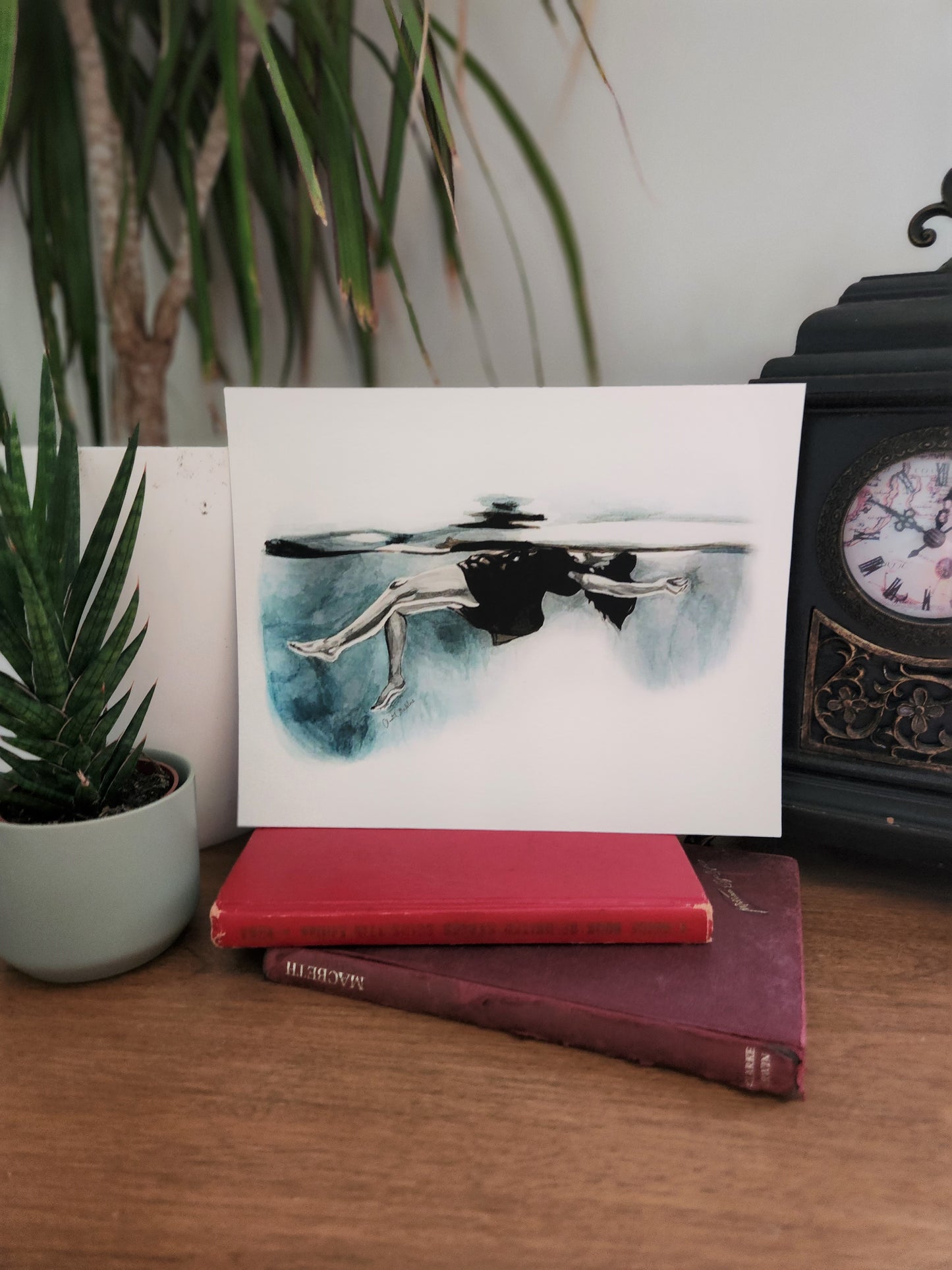 Floating, Woman floating art print, Grief series art, Giclee print on fine art paper