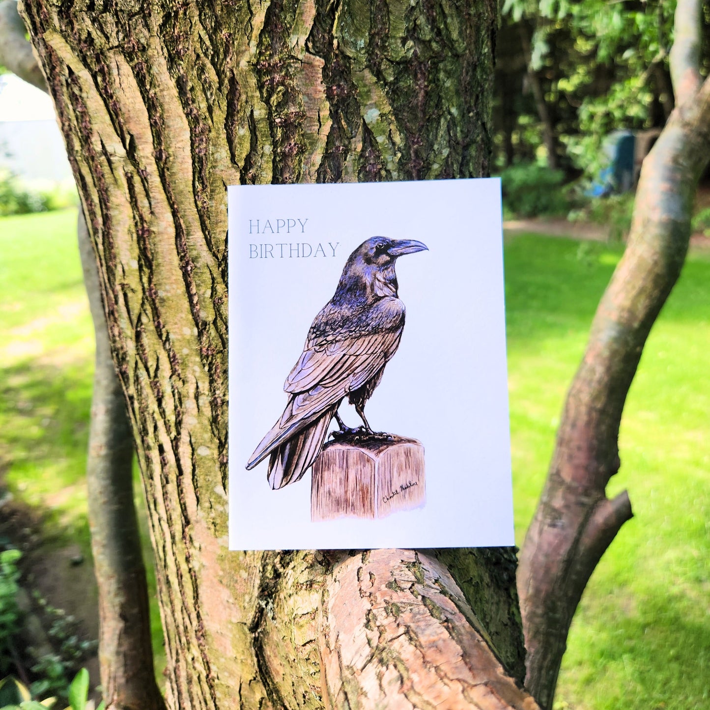 Happy birthday raven card, Gothic crow woodland animal greeting card, Bird lover bday card, Outdoorsy card for dad, Grandpa, Friend, Mom