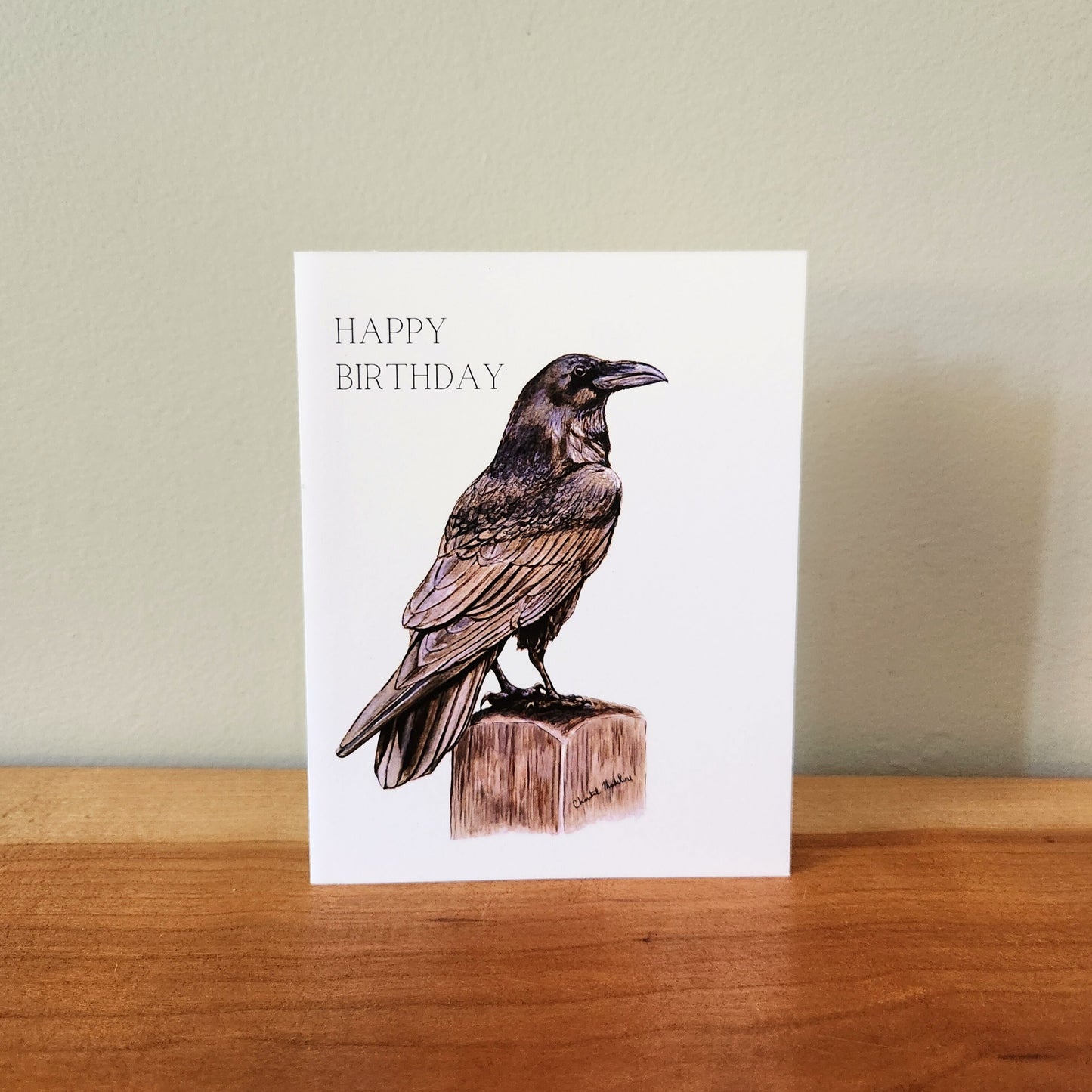 Happy birthday raven card, Gothic crow woodland animal greeting card, Bird lover bday card, Outdoorsy card for dad, Grandpa, Friend, Mom