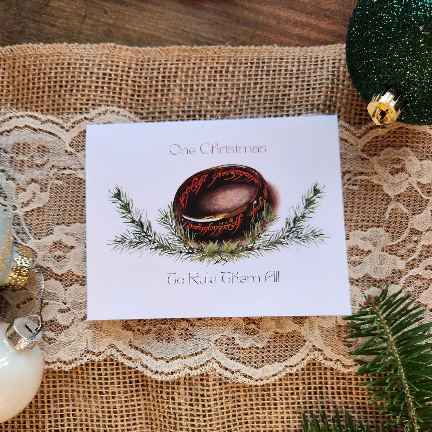 One Christmas to rule them all, Lord of the Rings Holiday card, LOTR fan art Christmas card, Card for nerds, Middle earth, One ring