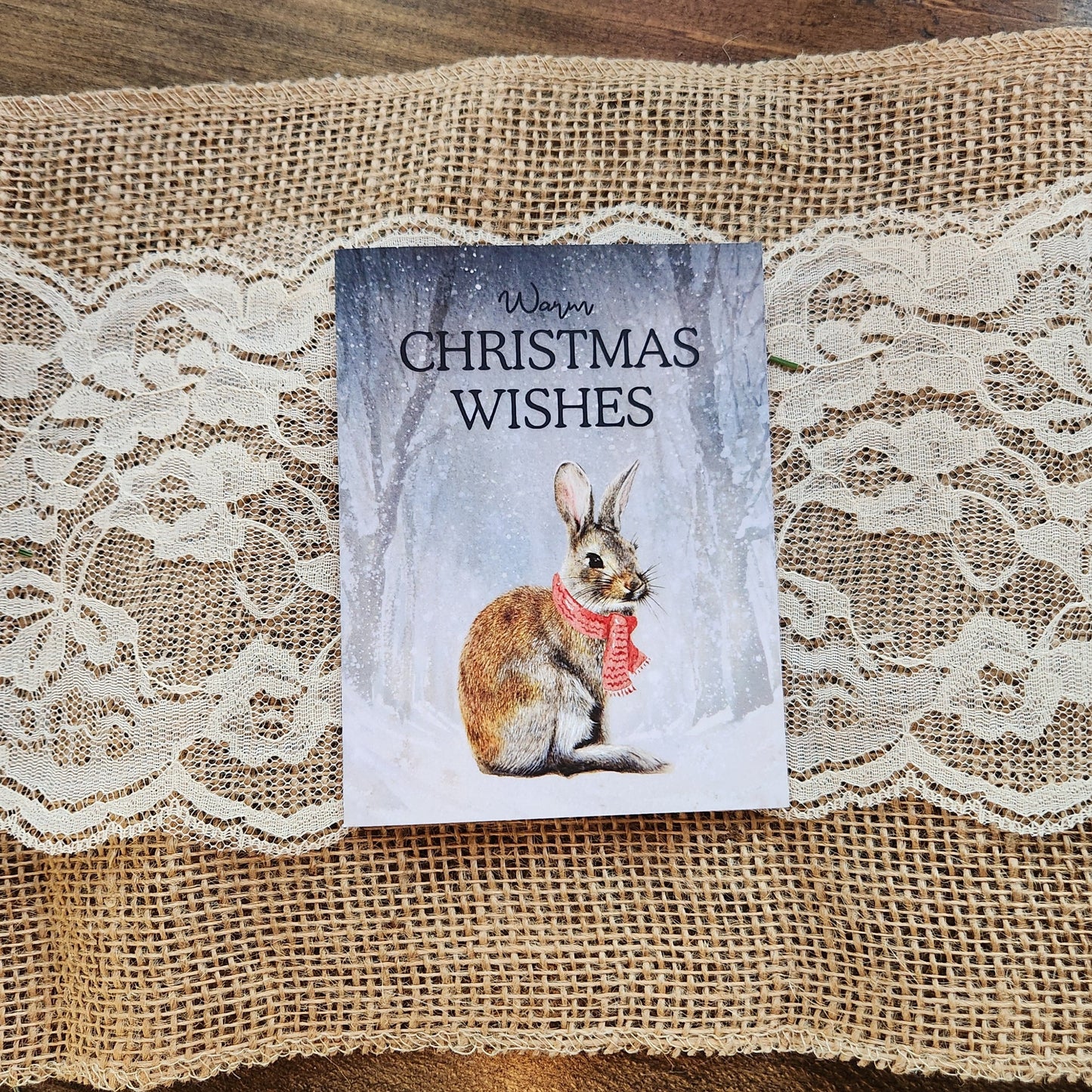 Warm Christmas wishes, Woodland bunny holiday card, Wildlife lover greeting card, Rabbit art, Cute animal card for mom, dad, teacher, friend