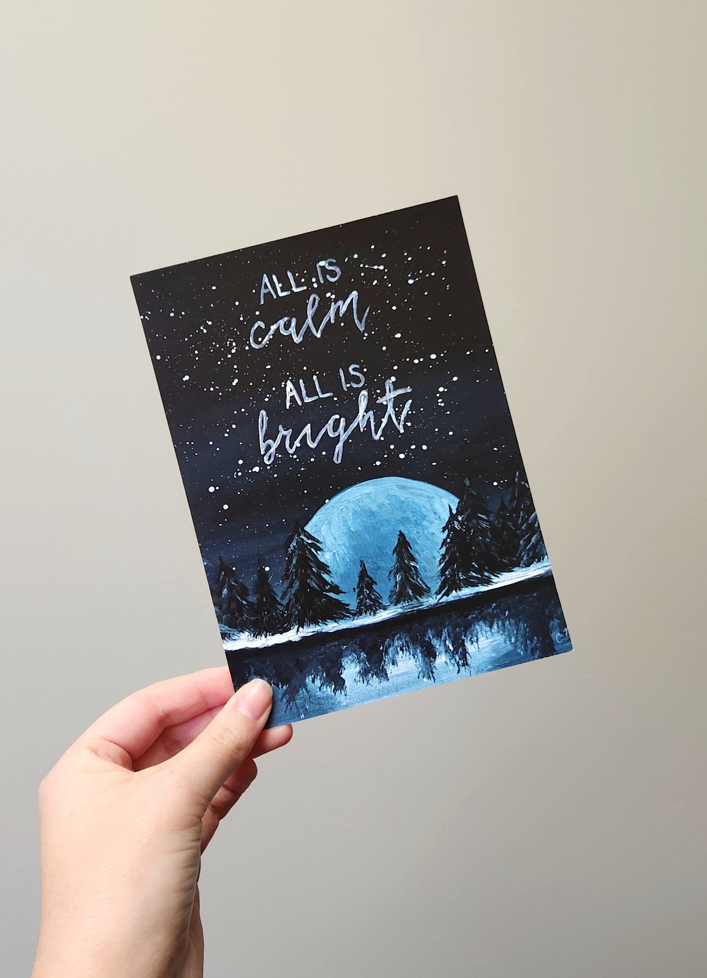 All is calm, All is bright, Silent night Christmas decor, Snowy woodland Christmas print, Christmas tree forest decor, Outdoorsy holiday art