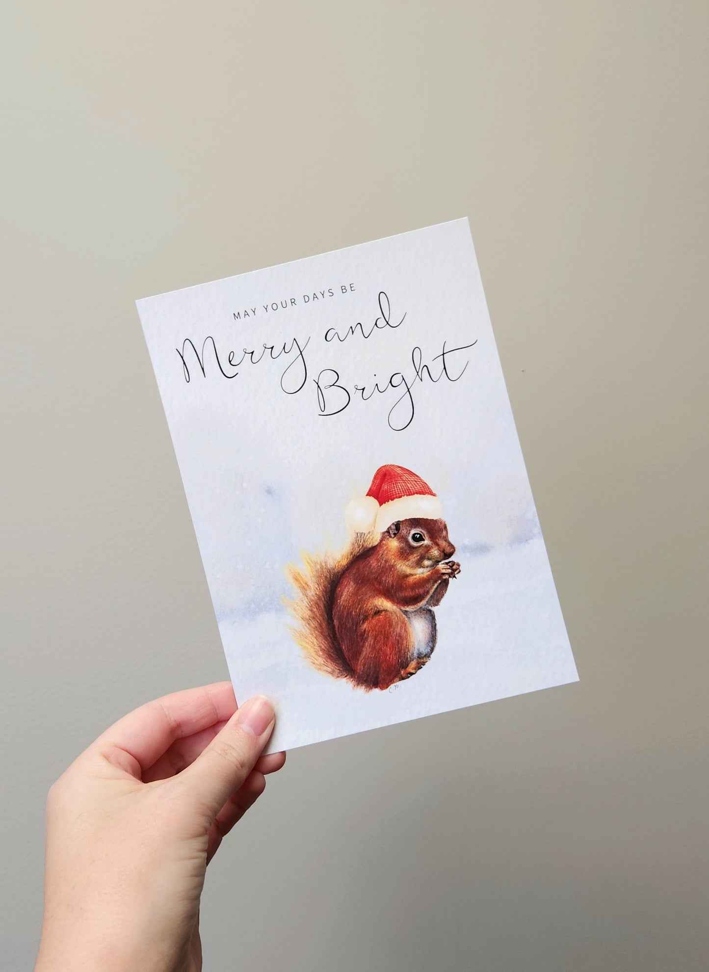 Squirrel Christmas decor,Merry and bright decor,Santa hat squirrel, Squirrel home decor, Woodland animal art, Cute animal Holiday decor