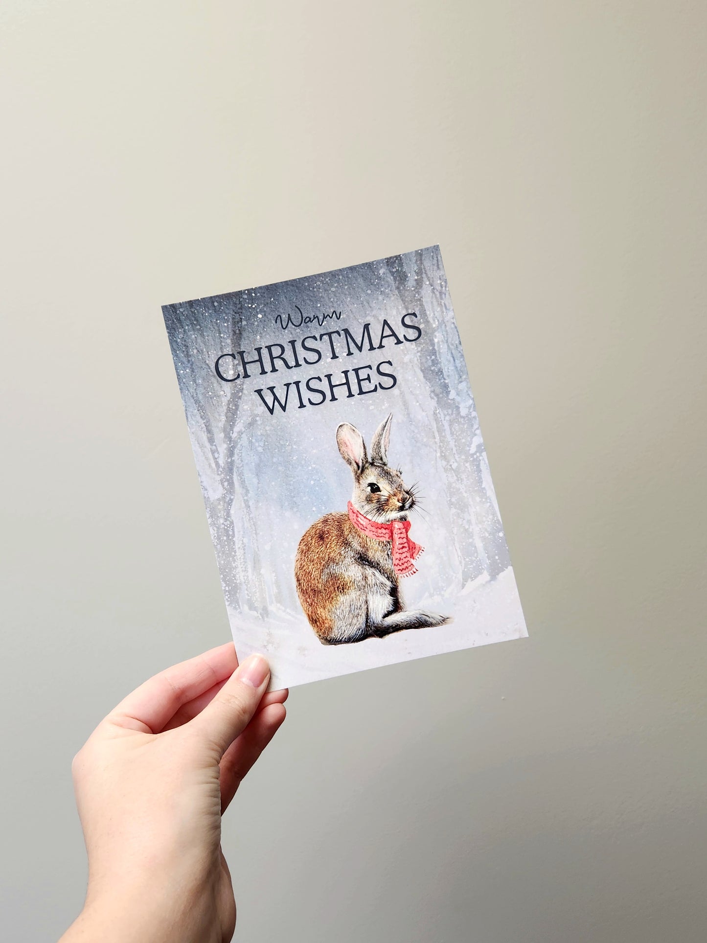 Warm Christmas wishes, Whimsical Bunny Art, Art print on cardstock