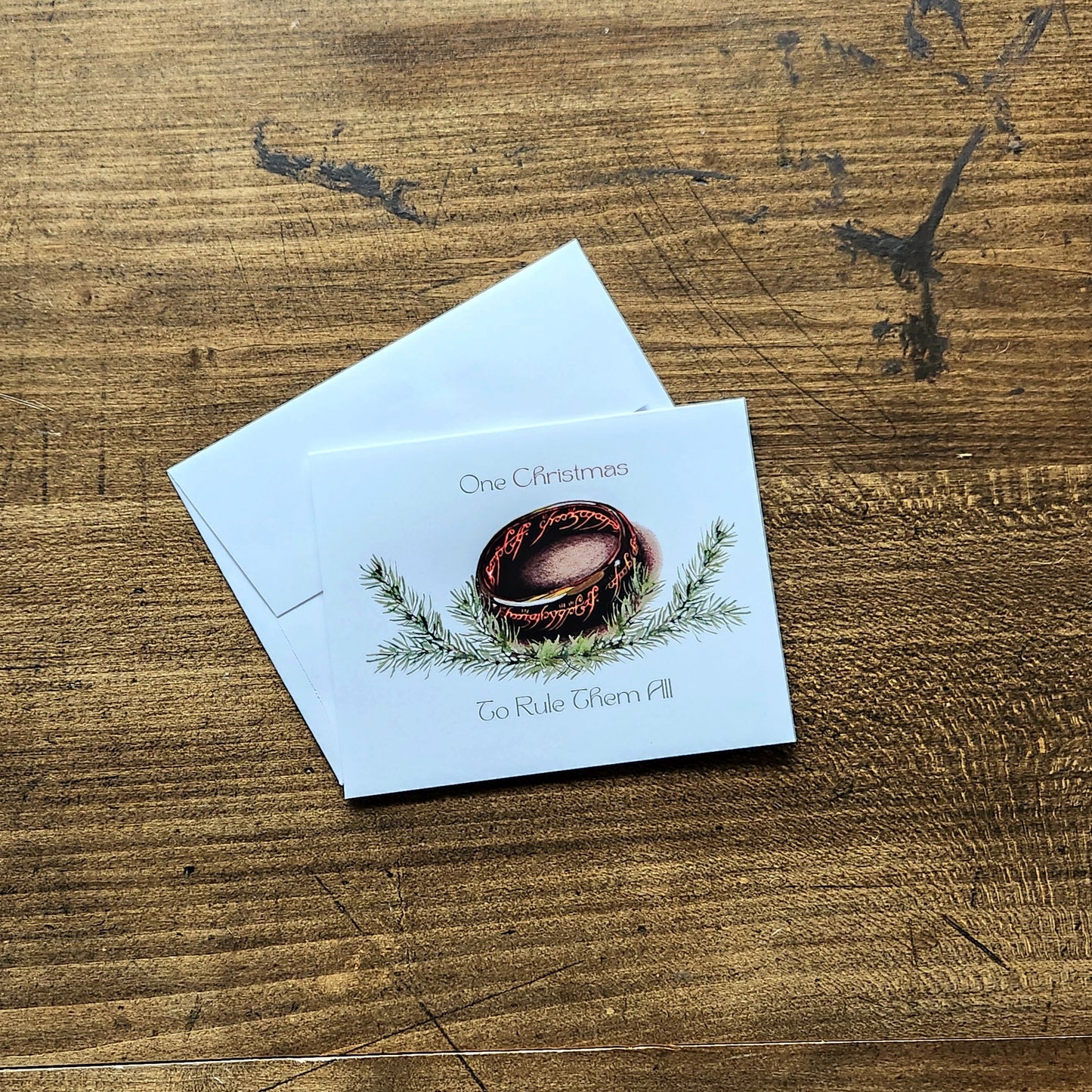 One Christmas to rule them all, Lord of the Rings Holiday card, LOTR fan art Christmas card, Card for nerds, Middle earth, One ring