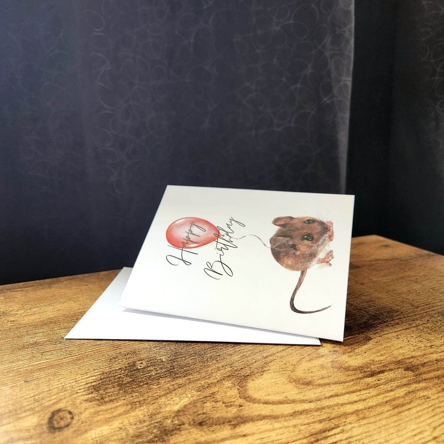Birthday mouse card, Happy birthday card, Cute woodland animal card, First birthday party card for kids, Mouse with ballon card for child