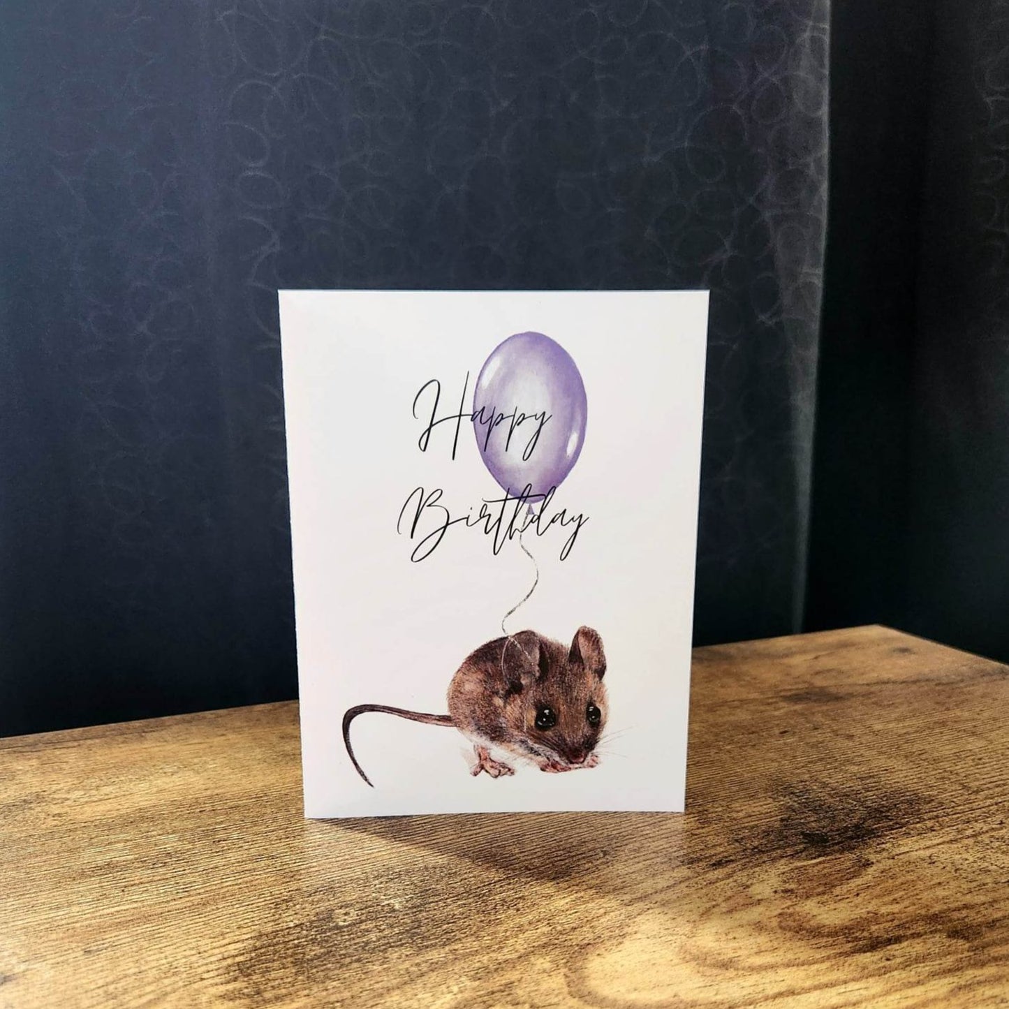 Happy birthday card, Cute baby mouse card, Birthday card for kids, Mouse with balloon card, Birthday card for girl, Boy, Gender Neutral card