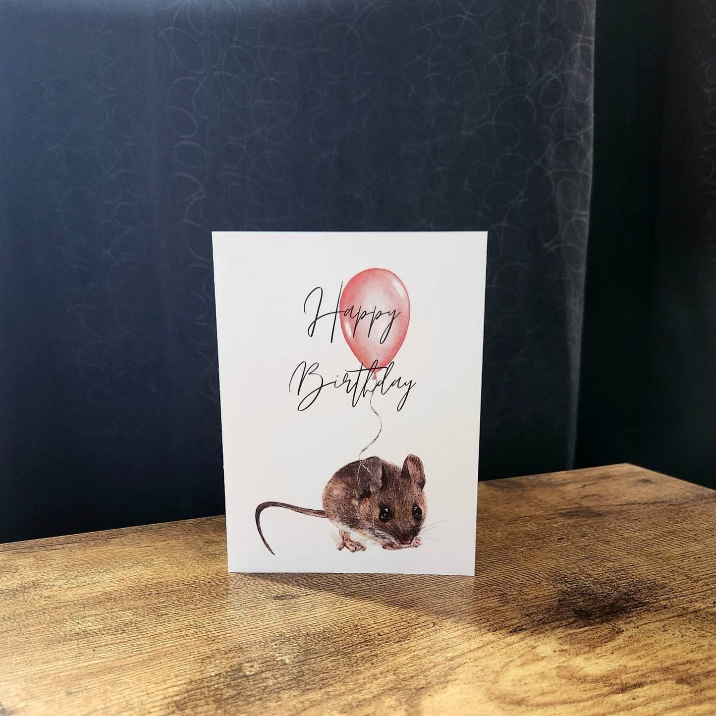 Birthday mouse card, Happy birthday card, Cute woodland animal card, First birthday party card for kids, Mouse with ballon card for child