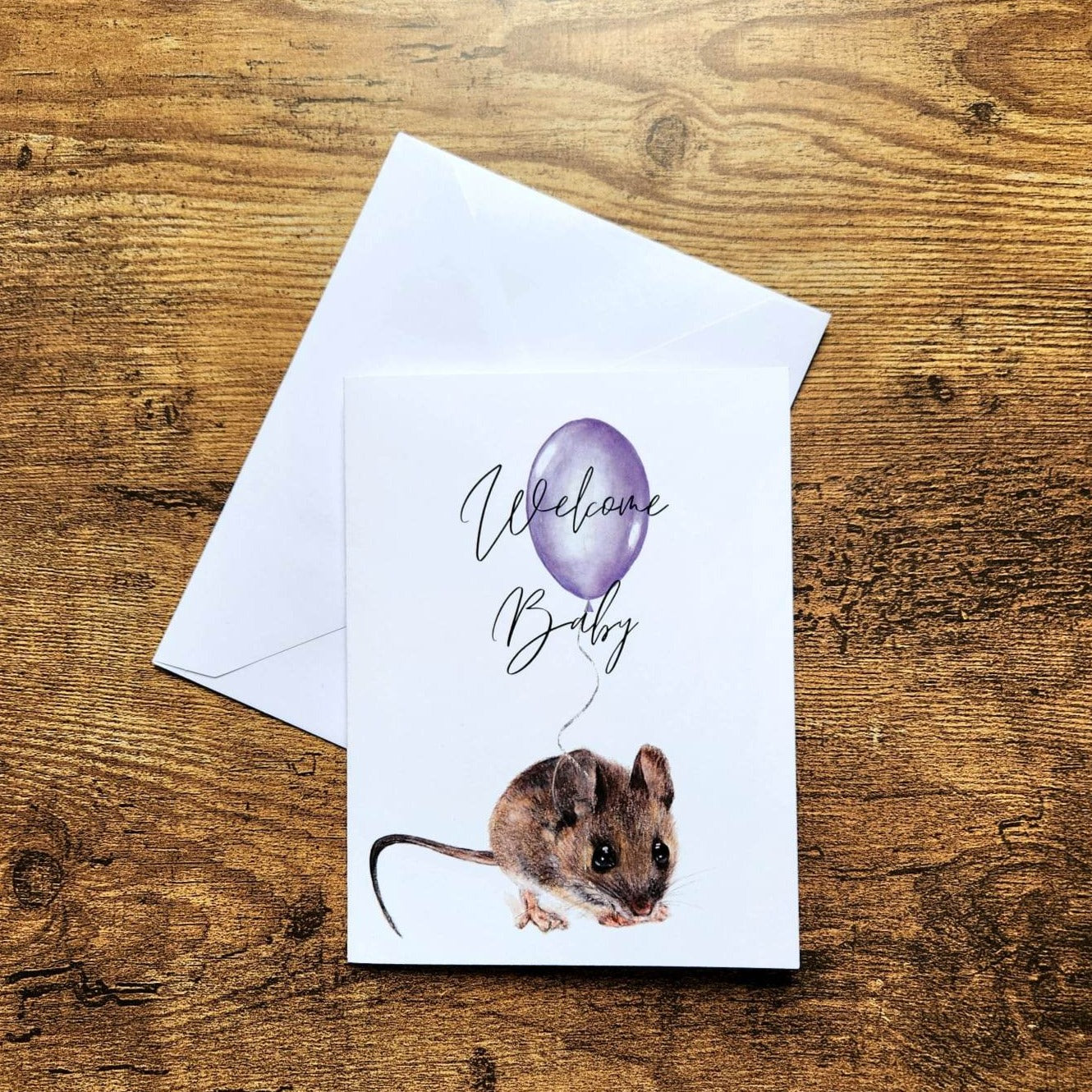 Cute baby shower card, Welcome Baby, Newborn baby card, Gender neutral new baby card, Woodland mouse card, New parents card, Expecting card