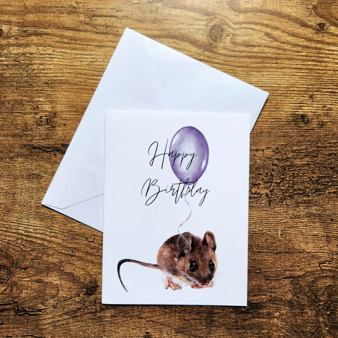 Happy birthday card, Cute baby mouse card, Birthday card for kids, Mouse with balloon card, Birthday card for girl, Boy, Gender Neutral card