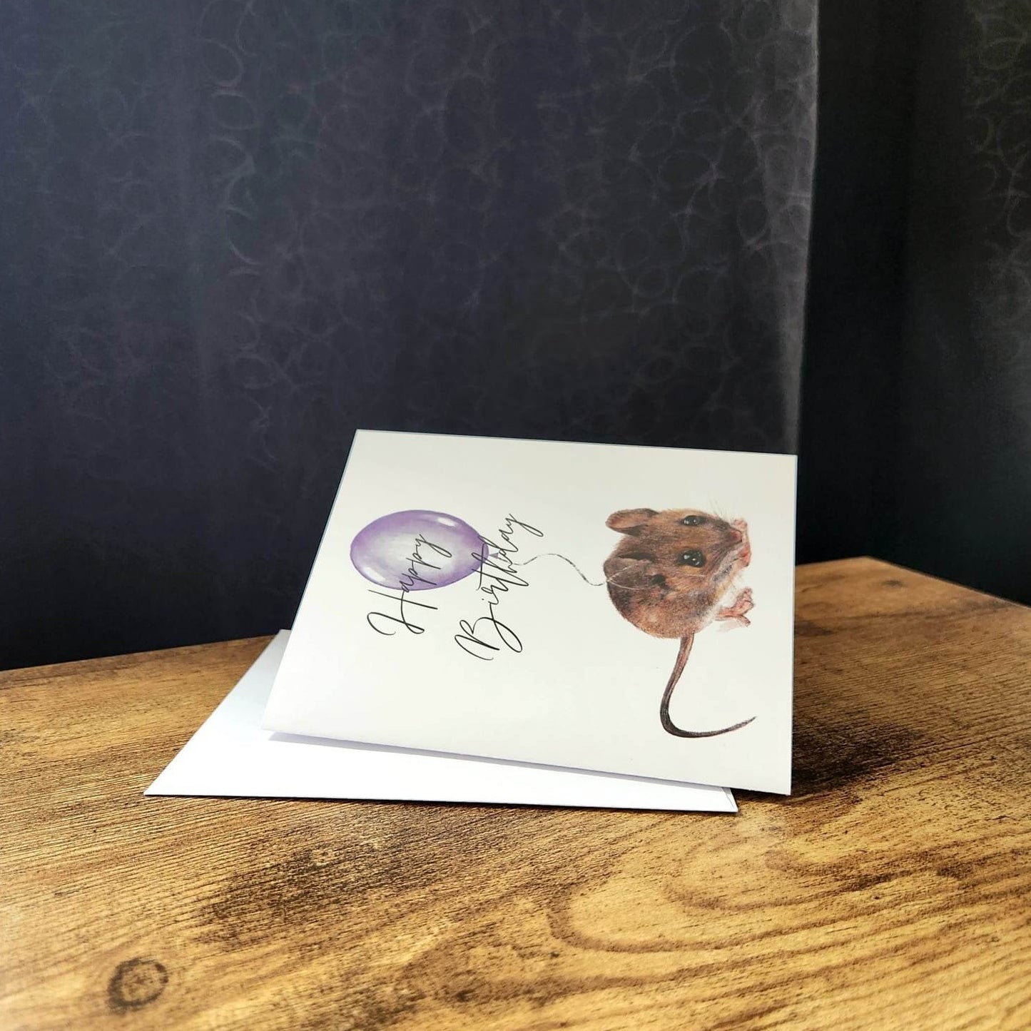 Happy birthday card, Cute baby mouse card, Birthday card for kids, Mouse with balloon card, Birthday card for girl, Boy, Gender Neutral card