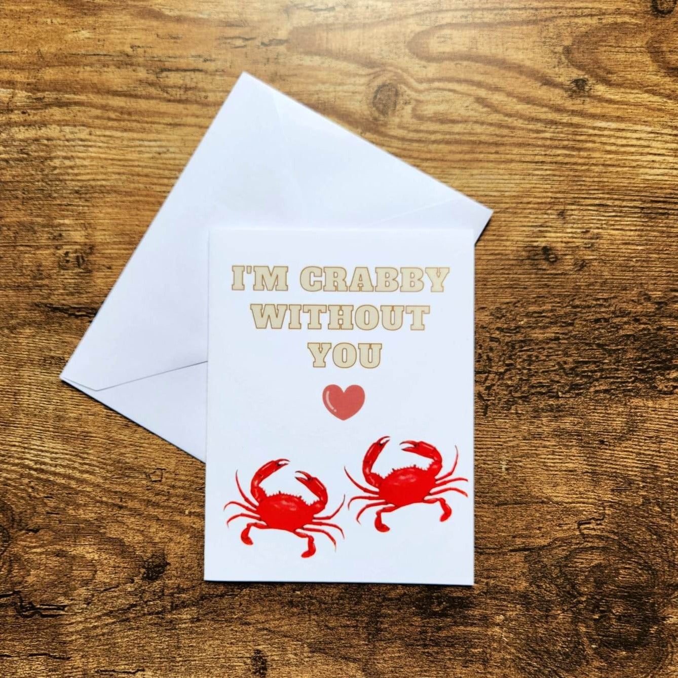 I'm crabby without you, I miss you card, Long distance love card, Cute anniversary card for husband, Wife, Girlfriend, Boyfriend, Partner