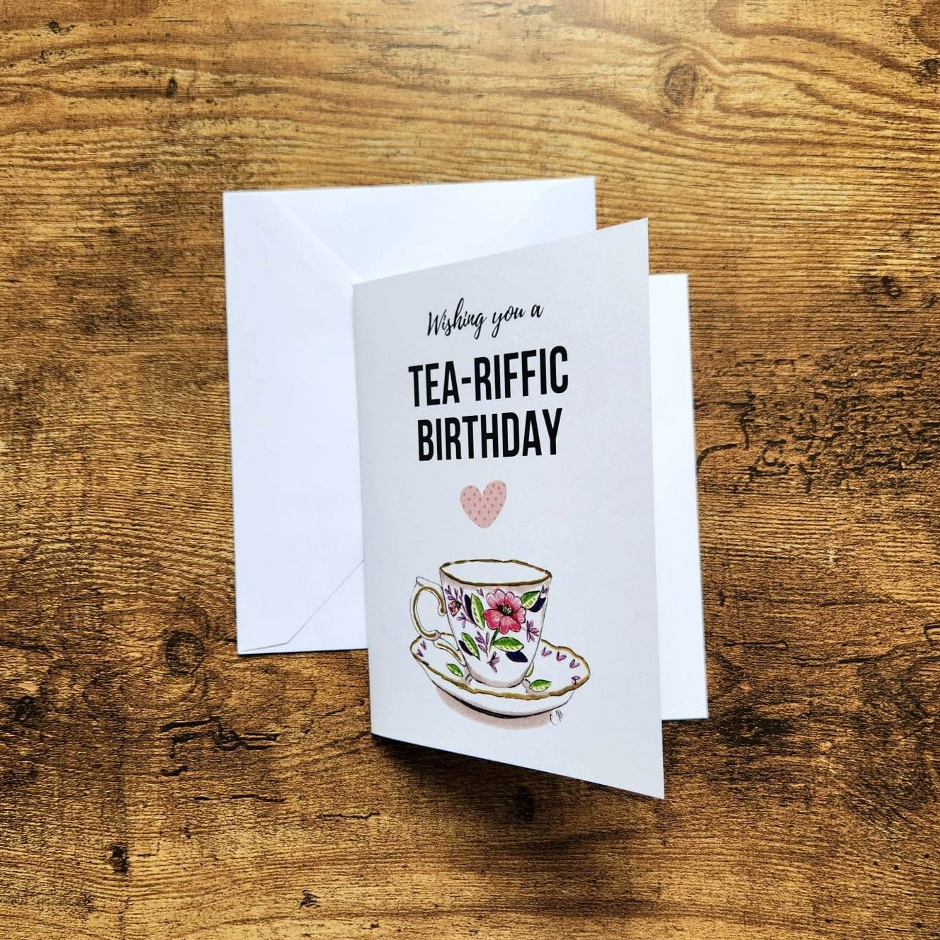 Wishing you a tea-riffic birthday card, Cute birthday card for tea lovers, Tea cup birthday card for her, Mom, Friend, Partner, Tea drinker