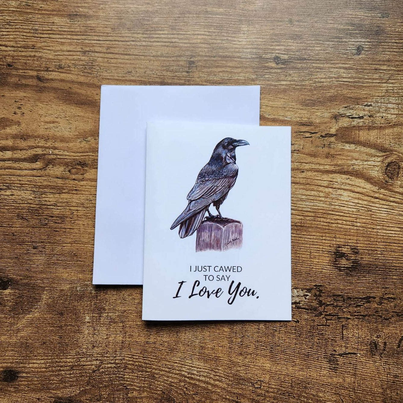 Gothic love card, Just cawed to say I love you, Raven anniversary card, Bird love card, Cute crow card, Animal valentine, Animal pun card