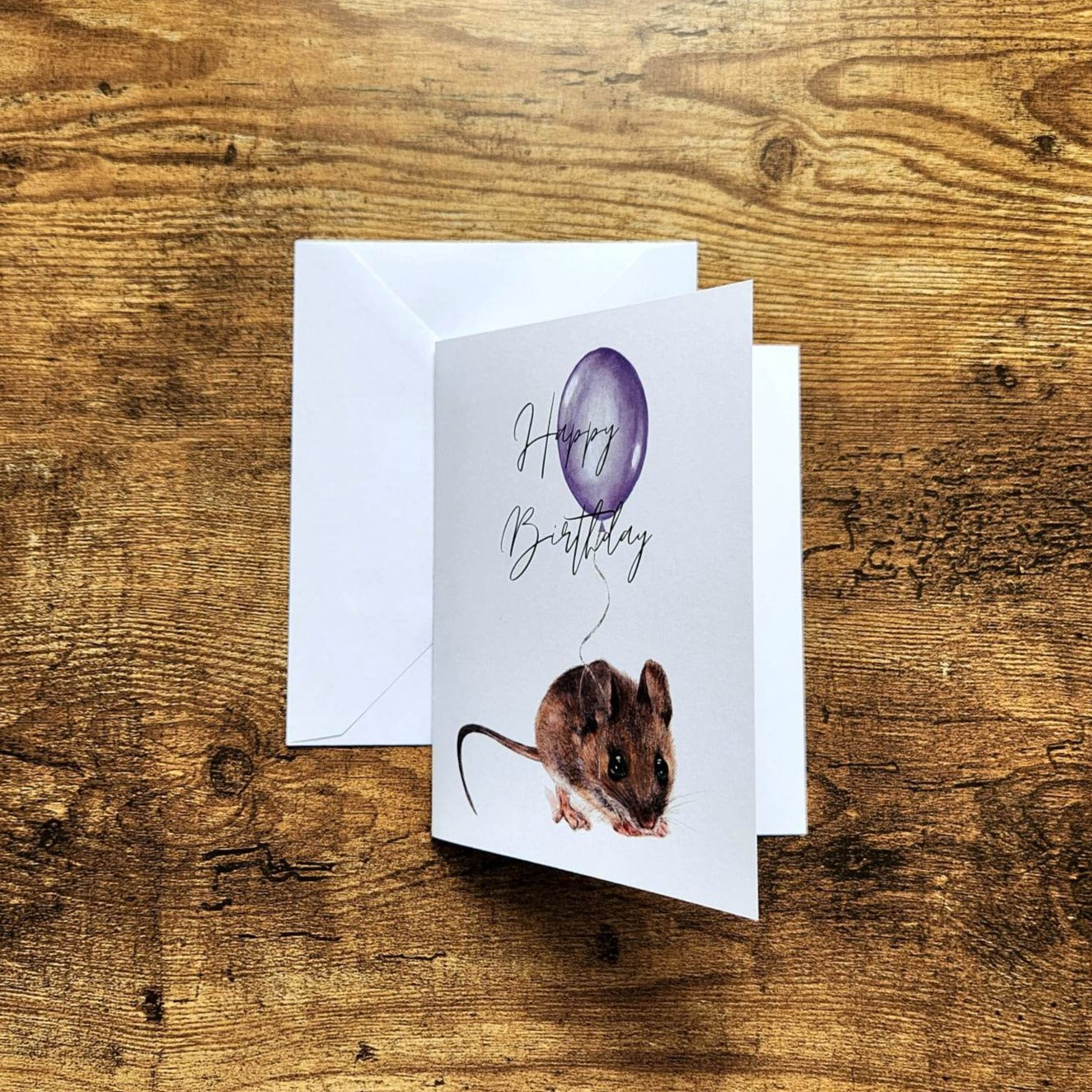 Happy birthday card, Cute baby mouse card, Birthday card for kids, Mouse with balloon card, Birthday card for girl, Boy, Gender Neutral card