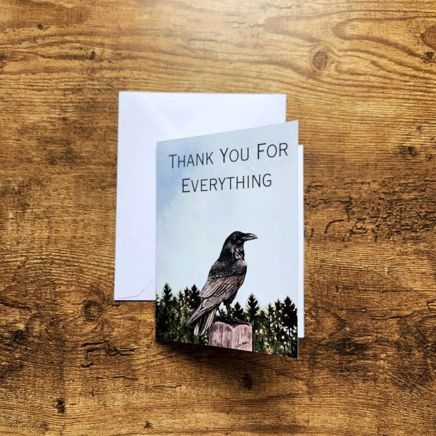 Thank you for everything card, Raven Crow thank you card, Nature lover card, Rustic woodland card, Animal thank you card for friend, Boss
