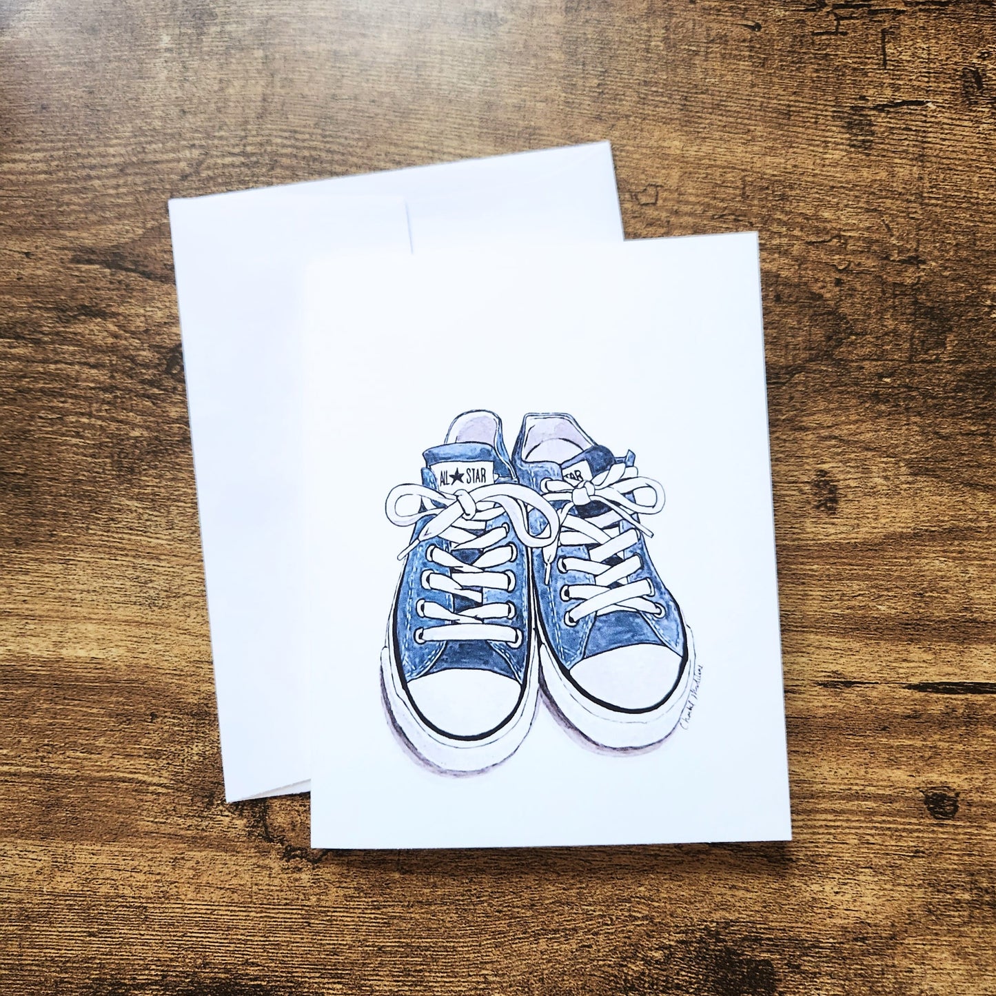 Blue sneaker trainers card, Shoe collector greeting card, Fashion illustration, Just because card for friend, Card for him, Card for her,