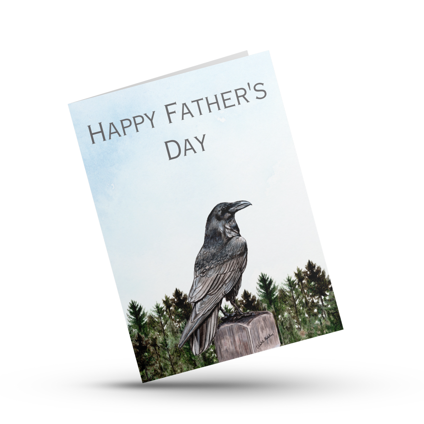 Happy Father's day raven card, Crow gothic card for dad, Bird greeting card for dad, For husband, For grandpa, Nature pine tree outdoor card
