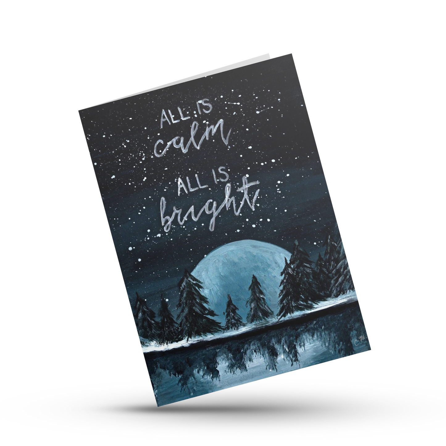 All is calm, All is bright, Silent night Christmas card, Snowy woodland Christmas card, Christmas tree forest card, Outdoorsy holiday card