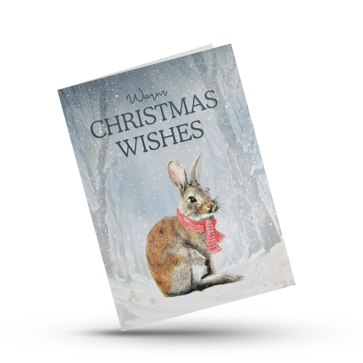 Warm Christmas wishes, Woodland bunny holiday card, Wildlife lover greeting card, Rabbit art, Cute animal card for mom, dad, teacher, friend