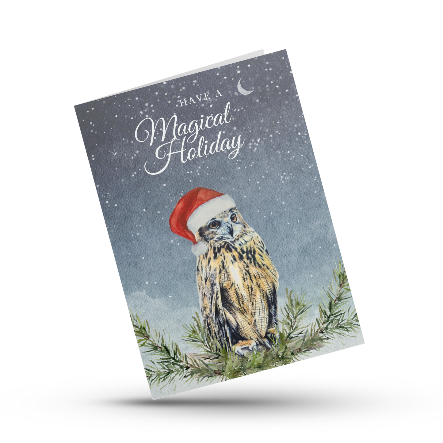 Have a magical holiday, Cute woodland owl Christmas card, Forest animal greeting, Witchy owl xmas, Stationary note card, Bird lover holiday