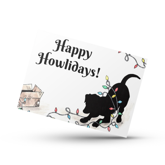 Happy Howlidays, Black lab Christmas card, Cute dog Christmas card, Happy Holidays card, Merry Christmas card, Festive dog card, black dog