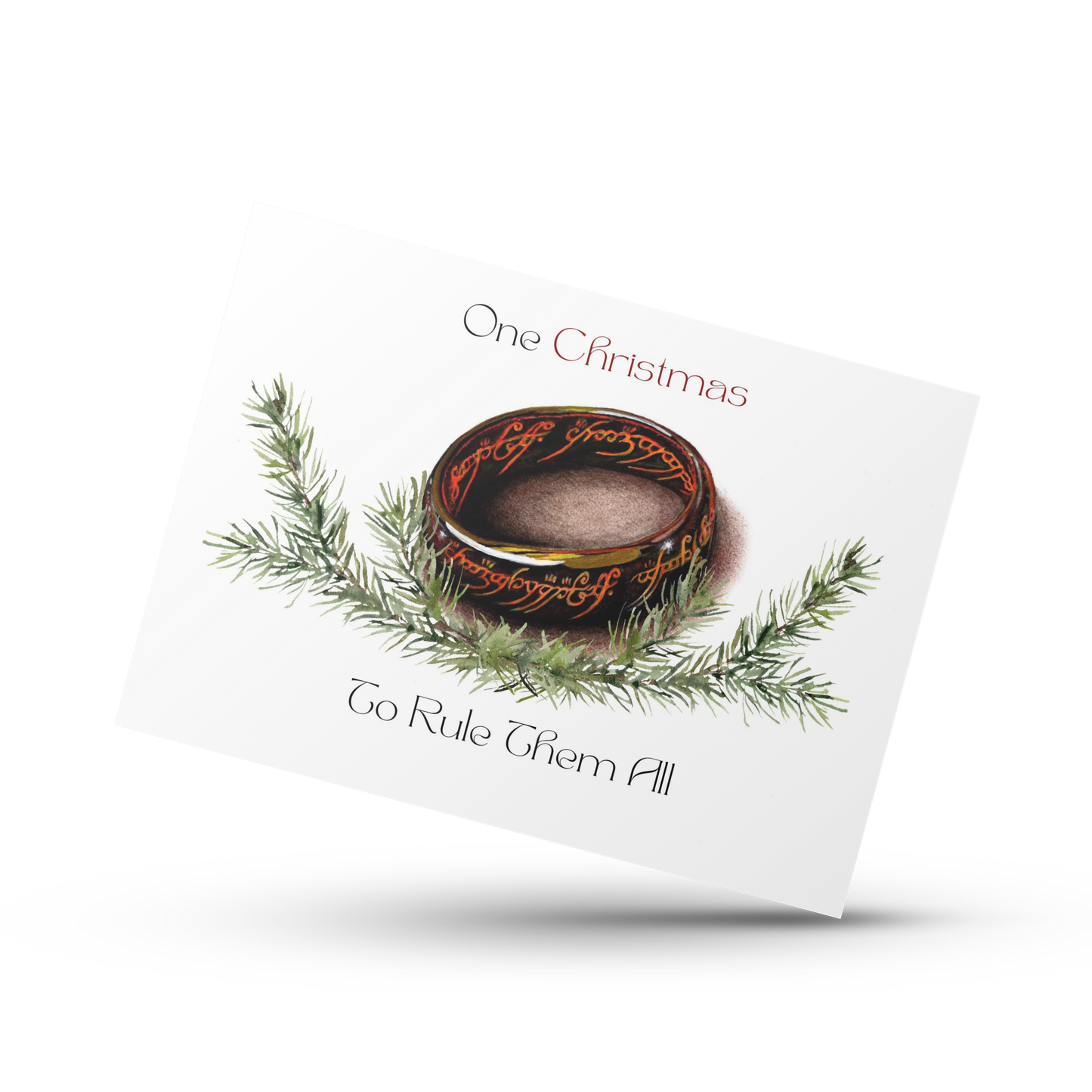 One Christmas to rule them all, Lord of the Rings Holiday card, LOTR fan art Christmas card, Card for nerds, Middle earth, One ring