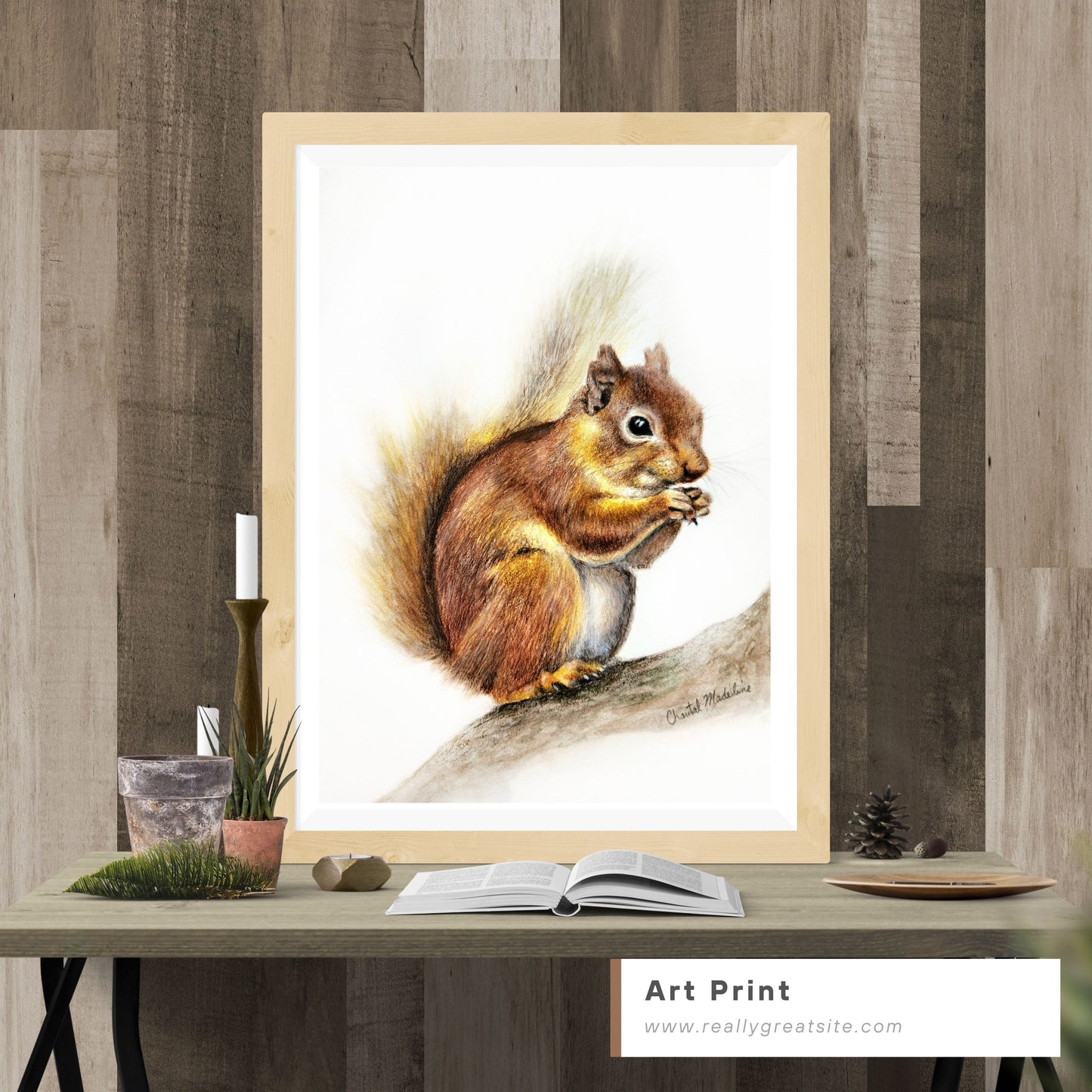 Woodland Squirrel art print, Wildlife art print, Giclee print on fine art paper
