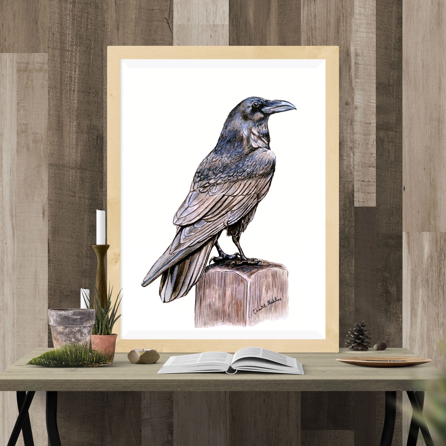 Raven art print, Ink drawing wall art, Raven poster, Gothic decor, Black bird print, Crow art print, Woodland home decor, Living room art