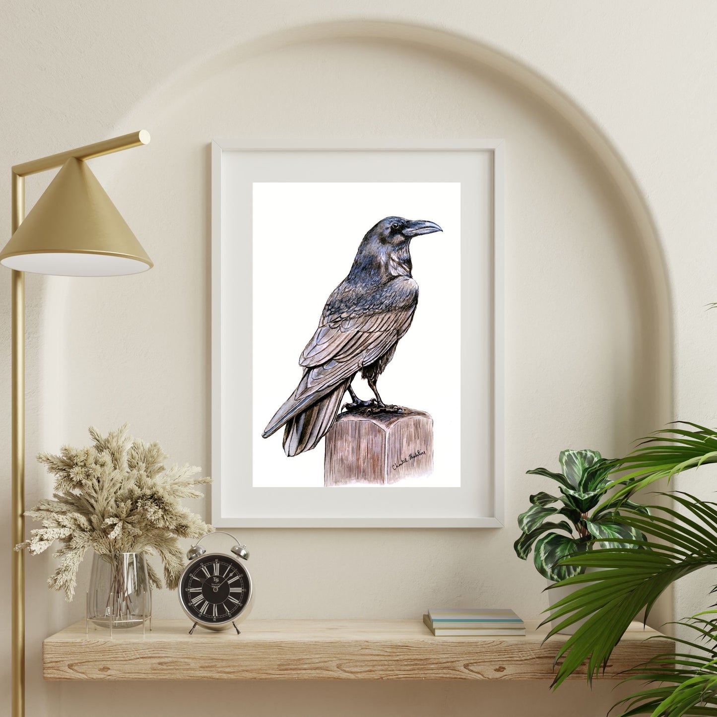 Raven art print, Ink drawing wall art, Raven poster, Gothic decor, Black bird print, Crow art print, Woodland home decor, Living room art