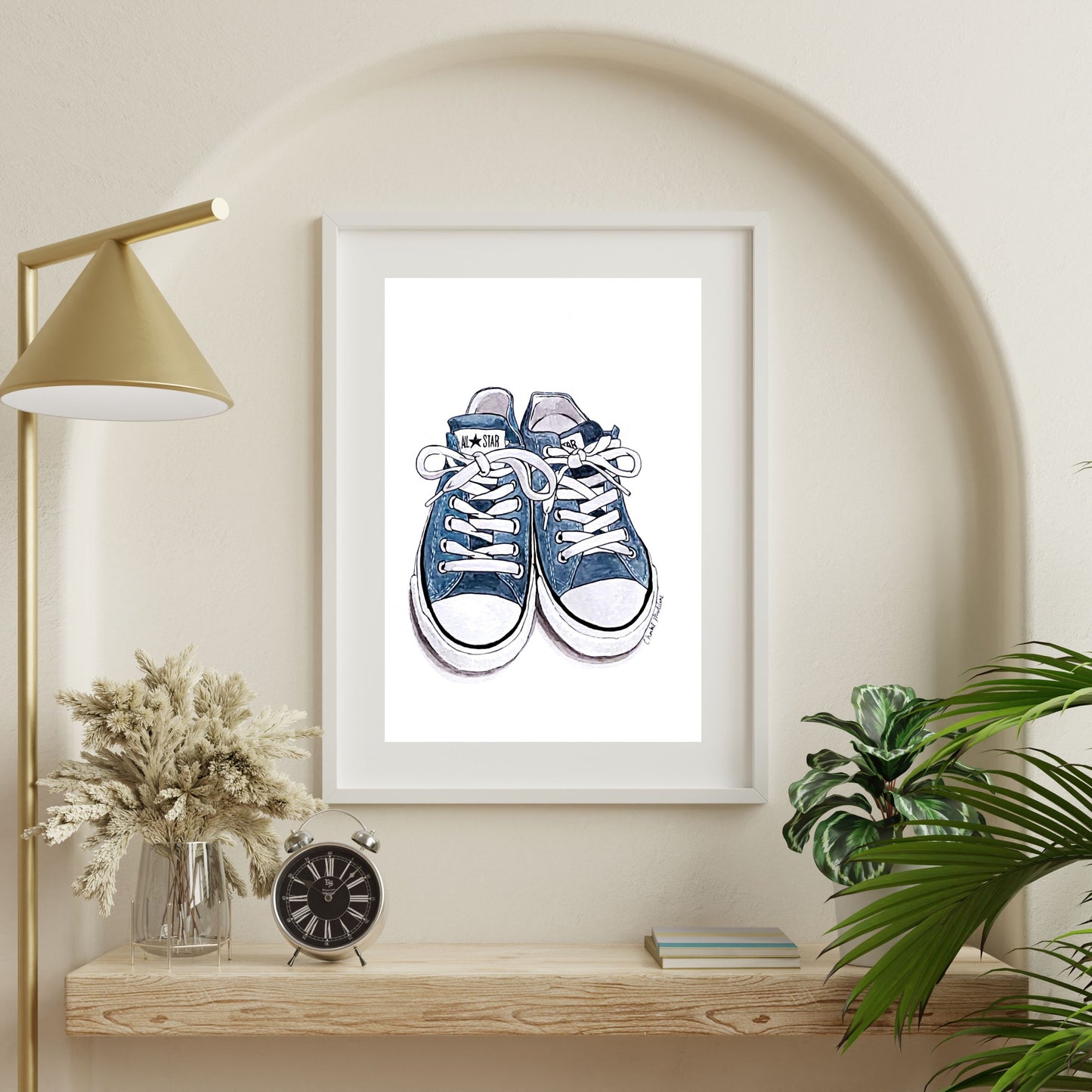 Blue all star converse shoes, Shoe lover art, Giclee print on fine art paper