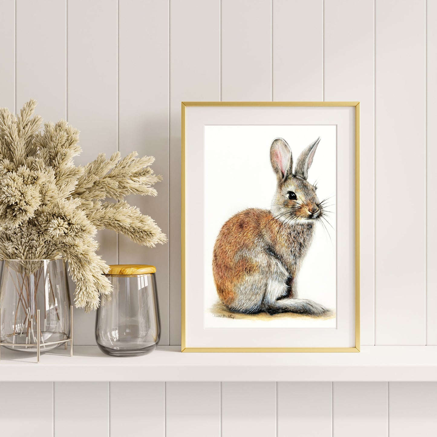 Woodland bunny art print, Wildlife art print, Giclee print on fine art paper