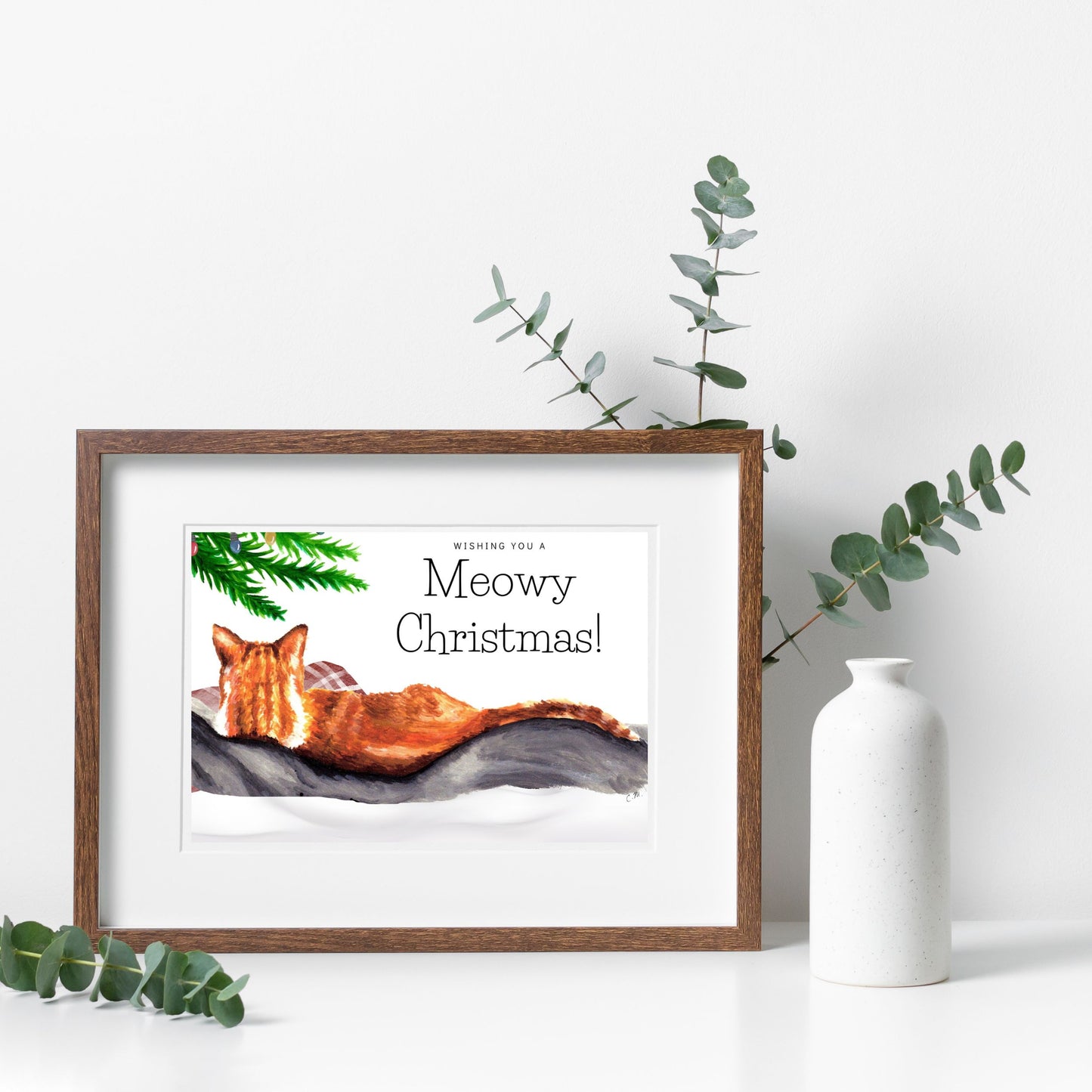 Meowy Christmas print, Ginger cat print, Cat Christmas decor, Cute holiday decor, Gift for cat lover, Cat lady meowy Christmas, Catmas
