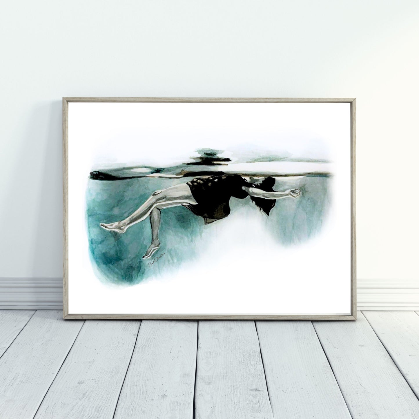 Floating, Woman floating art print, Grief series art, Giclee print on fine art paper