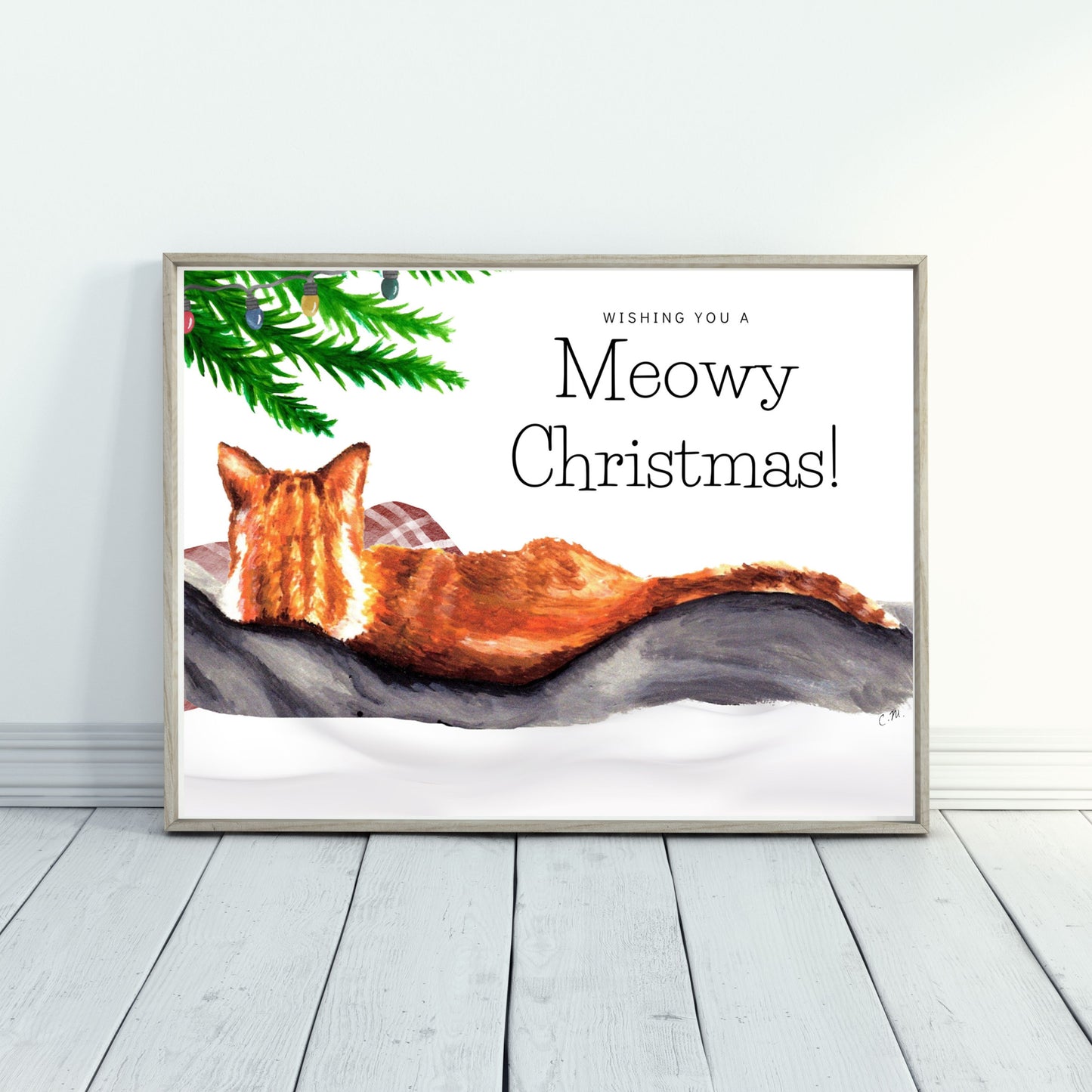 Meowy Christmas print, Ginger cat print, Cat Christmas decor, Cute holiday decor, Gift for cat lover, Cat lady meowy Christmas, Catmas
