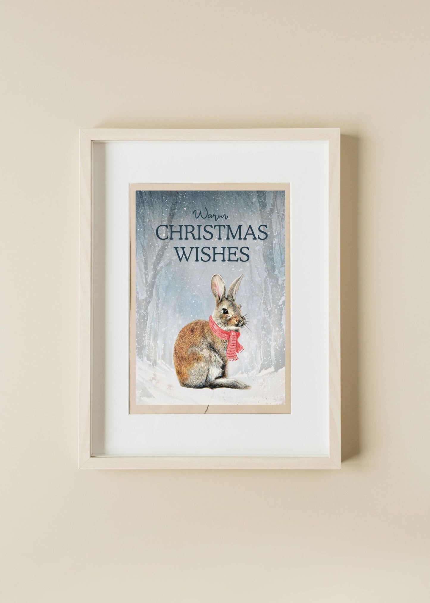 Warm Christmas wishes, Whimsical Bunny Art, Art print on cardstock