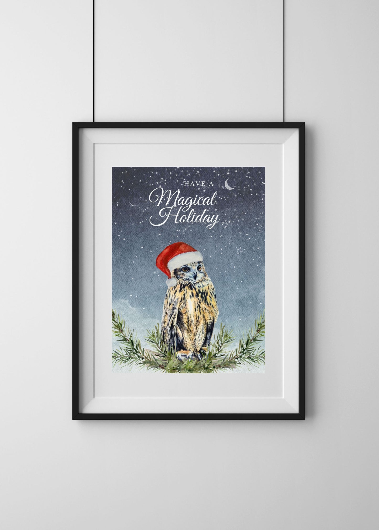 Have a Magical Holiday, Whimsical Owl Art, Art print on cardstock