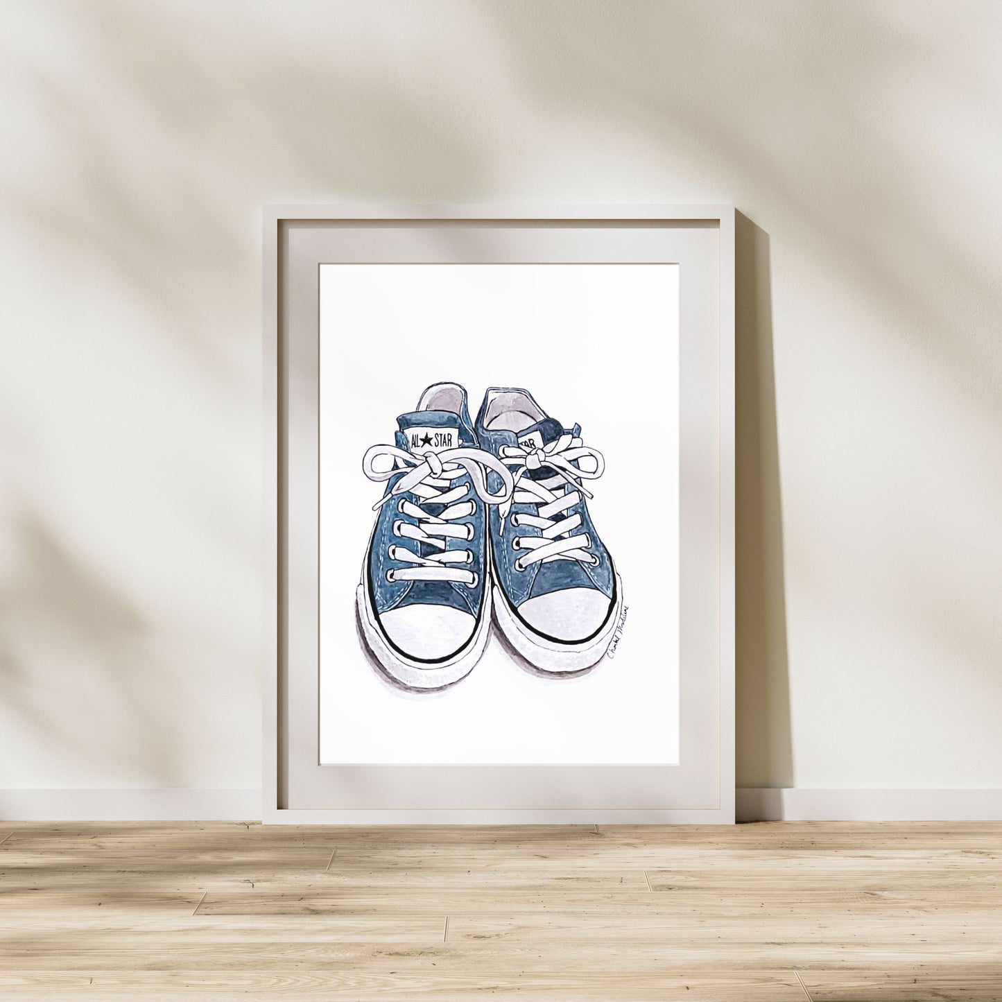 Blue all star converse shoes, Shoe lover art, Giclee print on fine art paper