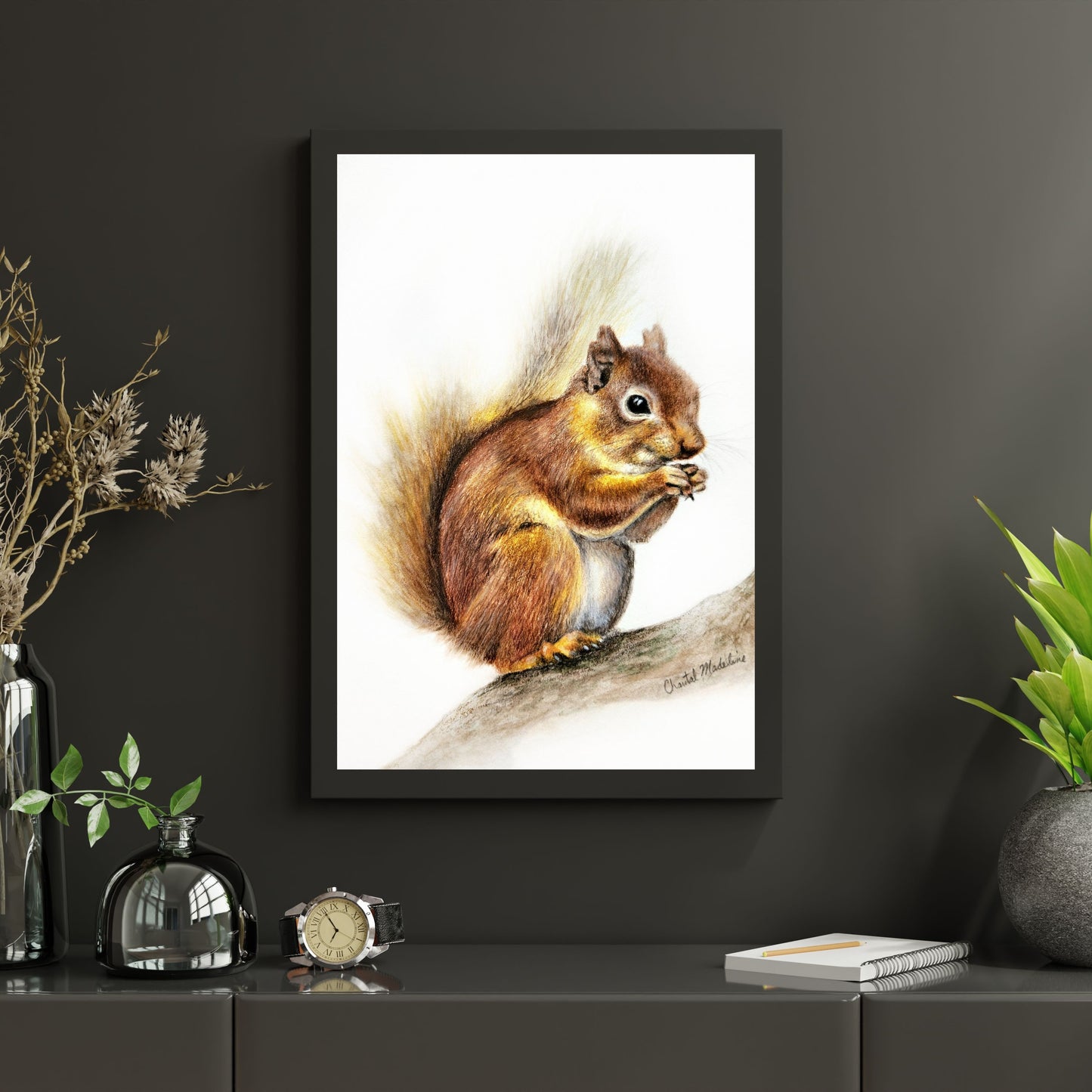 Woodland Squirrel art print, Wildlife art print, Giclee print on fine art paper