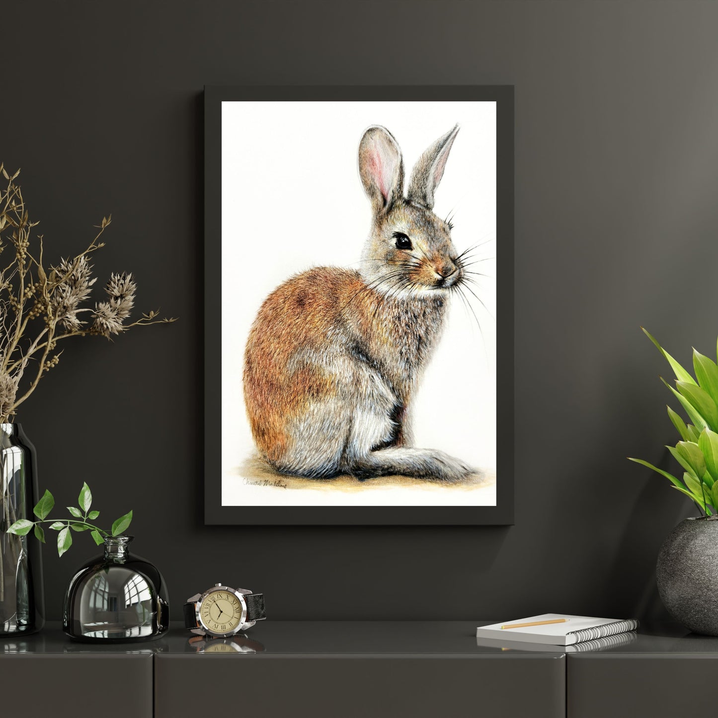 Woodland bunny art print, Wildlife art print, Giclee print on fine art paper