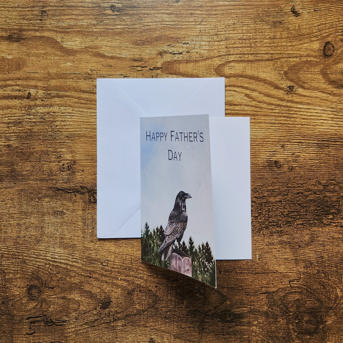 Happy Father's day raven card, Crow gothic card for dad, Bird greeting card for dad, For husband, For grandpa, Nature pine tree outdoor card