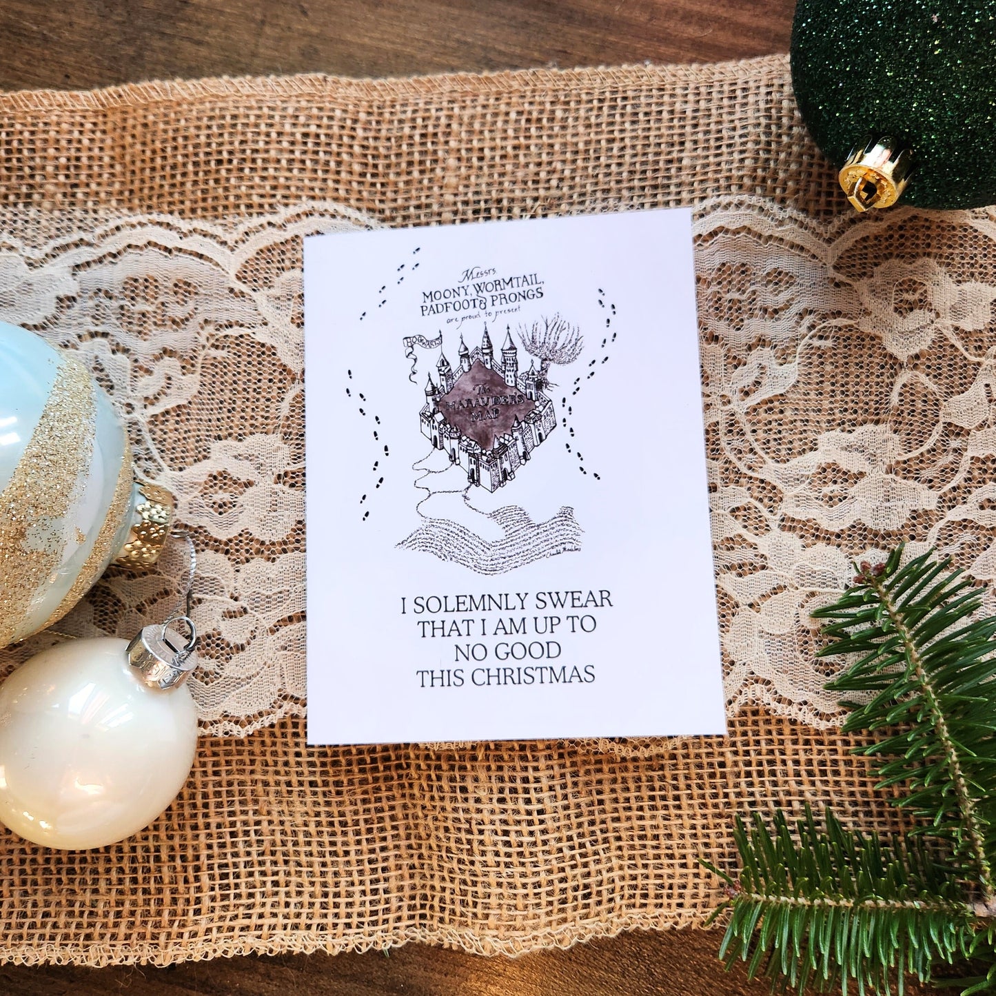 I solemnly swear that I am up to no good this Christmas, Harry potter inspired Holiday greeting card, Marauders map card, Harry potter fan art