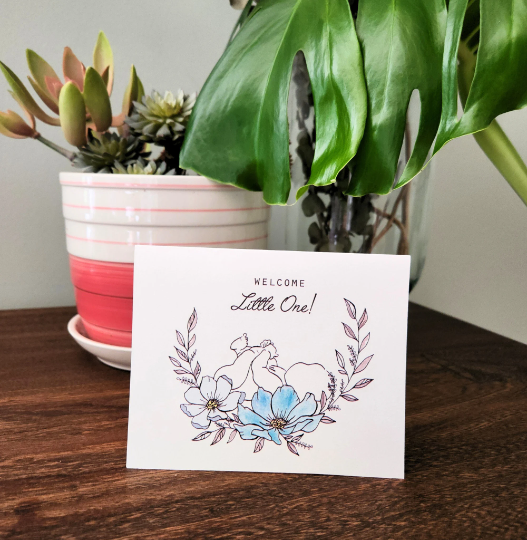 Welcome little one, Baby shower card, Baby boy card, New baby card, Minimalist baby card, Expectant mother card, New parents card, Newborn