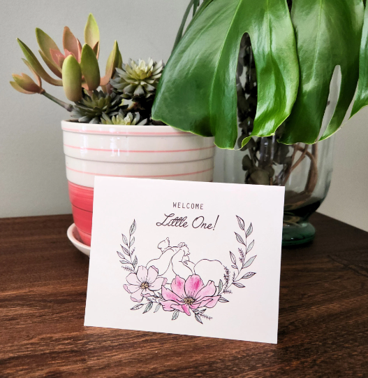 Welcome little one card, Baby shower card, Baby girl card, Card for mom to be, New parents card, New baby card, Congrats new baby, Expecting