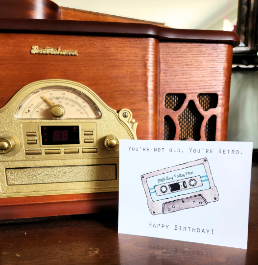Retro cassette birthday card, You're not old You're retro, Happy Birthday card, Mix tape birthday card, Music birthday card, Vintage card